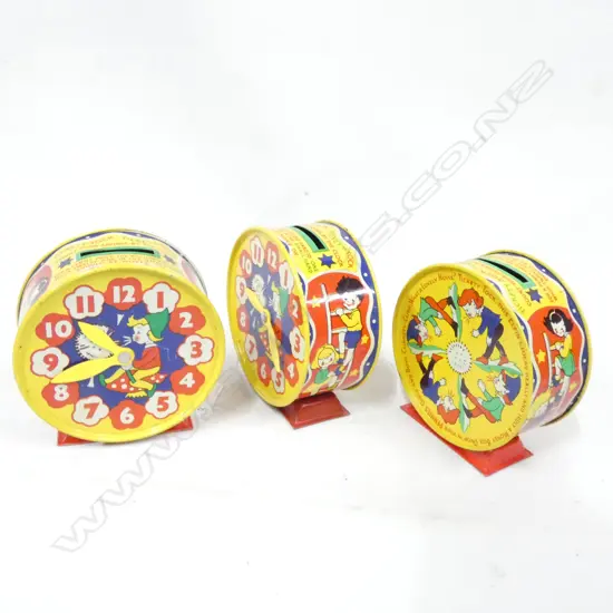 3 ACME TOY TICKETY TOCK MONEY BOXES -  MADE IN ENGLAND
